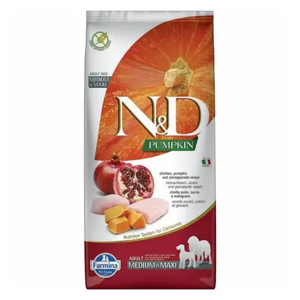 Фарміна дог сух пробник N&D Grain Free PUMPKIN CHICKEN & POMEGRANATE ADULT MEDIUM & MAXI 100 gr