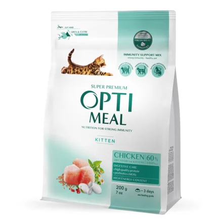 OPTIMEAL™. Повнораціонний сухий корм для кошенят - курка, 0,2 кг