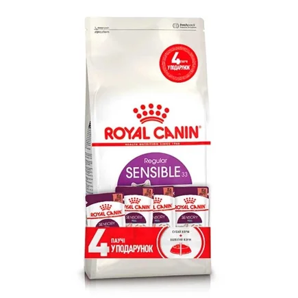 Сухий корм Royal Canin SENSIBLE для котів всіх порід 2 кг + Sensory Feel in Gravy 85г х 4шт