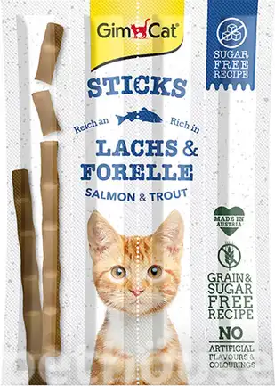 Ласощі GimCat для котів, палички з лососем та тріскою, 4 шт по 5 г