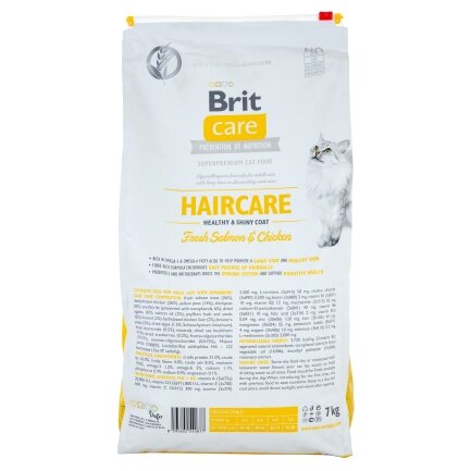 Сухий корм Brit Care Cat GF Haircare Healthy &amp; Shiny Coat для котів, догляд за шкірою і шерстю, лосось та курка, 7 кг — Фото 2