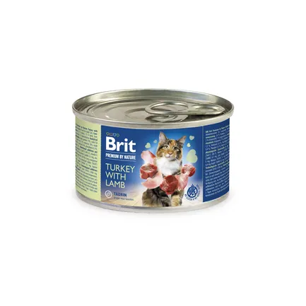 Вологий корм Brit Premium by Nature для котів, з індичкою та ягням, 200 г