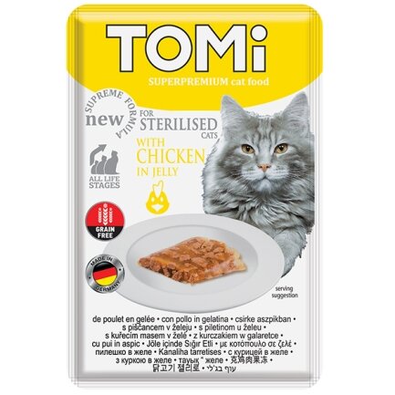 TOMi Sterilised Chicken in Jelly ТОМІ СТЕРІЛАЙЗИД КУРКА В ЖЕЛЕ консерви для стерилізованих котів, вологий корм, пауч 85г 0,085 кг