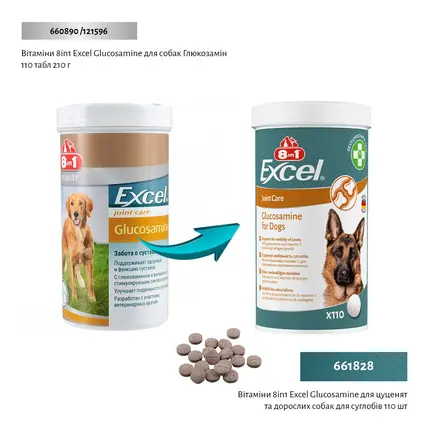 Вітаміни 8in1 Excel Glucosamine для цуценят та дорослих собак, для суглобів, 110 шт: додаткове фото 2
