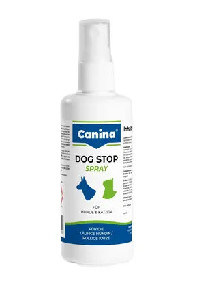 Гігієнічний засіб Canina Dog Stop Spray для собак і котів для заспокоєння спрей при тічці сук 100 мл