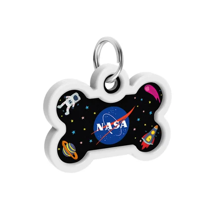 Адресник для собак і котів металевий WAUDOG Smart ID з QR паспортом, малюнок "NASA", кістка, Д 40 мм, Ш 28 мм: додаткове фото 4