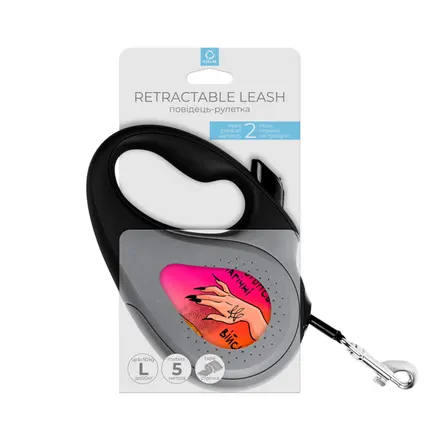 Повідець-рулетка для собак WAUDOG R-leash, малюнок "Конотопські магічні війська", L, до 50 кг, 5 м, світловідбиваюча стрічка чорний: додаткове фото 4
