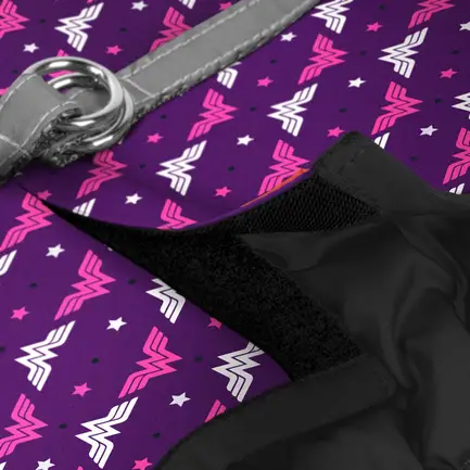 Шлея для собак м'яка WAUDOG Clothes з QR паспортом, малюнок "Диво-жінка фіолет", XS1, В 24-27 см, С 18-20 см: додаткове фото 3