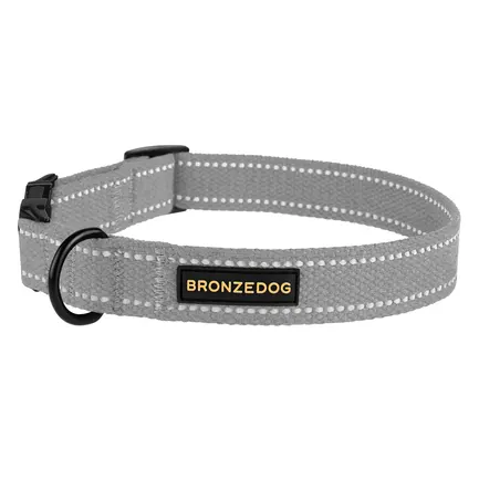 Нашийник для собак Bronzedog Сotton рефлекторний бавовняний брезент з металевою пряжкою сірий L: додаткове фото 3