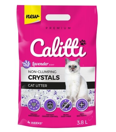 Наповнювач для котів силікагель Calitti CRYSTALS з лавандою,3,8л