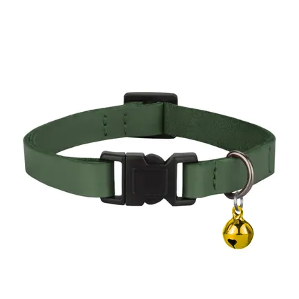 Нашийник шкіряний плоский BronzeDog Crazy для Котів з золотим дзвіночком Зелений XS: додаткове фото 3