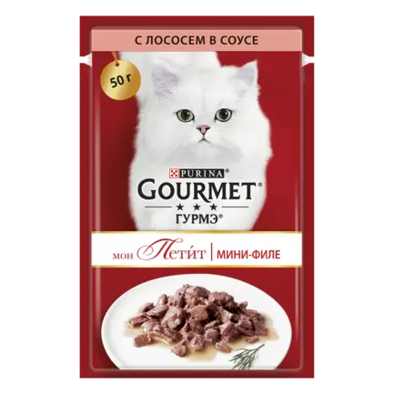 Вологий корм GOURMET Mon Petit для дорослих котів шматочки з лососем в соусі 50 г