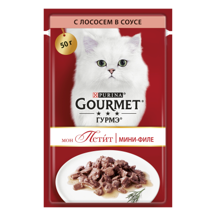 Вологий корм GOURMET Mon Petit для дорослих котів шматочки з лососем в соусі 50 г