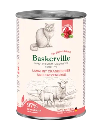 Baskerville KF Sensitive Lamm Mit Preiselbeeren. Ягня з журавлиною та котячою м'ятою, 400 г