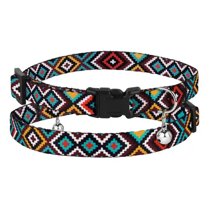 Нашийник для Котів BronzeDog Urban Гуцульський Нейлоновий з Пластиковою Пряжкою та Дзвіночком Ментол XS