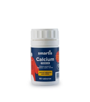 Додатковий корм Smartis Calcium Premium з кальцієм та вітаміном D3 для собак, 60 таб.