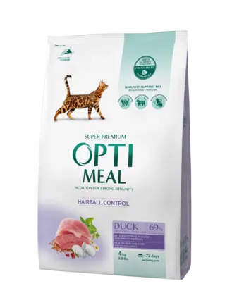 OPTIMEAL сухий корм для котів з ефектом виведення шерсті - качка 4 кг