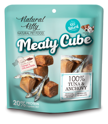 Natural Kitty Meaty Cube 100%Tuna &amp; AnchovyЛасощі для котів та собак у вигляді кубиків, тунець та анчоуси 60г