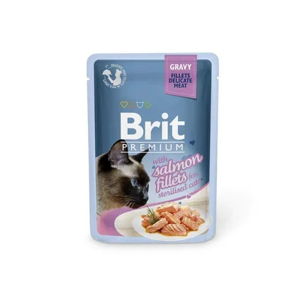 Вологий корм Brit Premium Cat Pouch для стерилізованих котів, філе лосося в соусі, 85 г — Фото 2