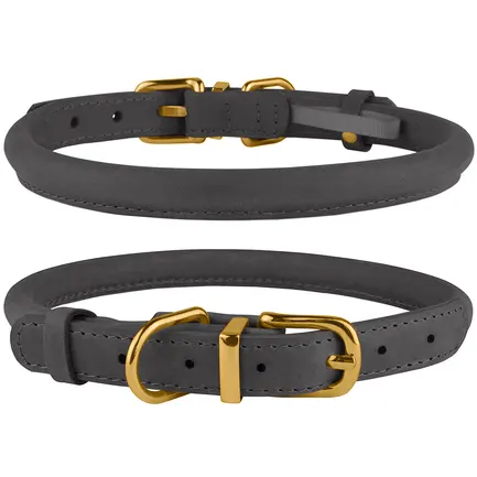 Нашийник для собак круглий шкіряний BronzeDog Crazy Графіт XL