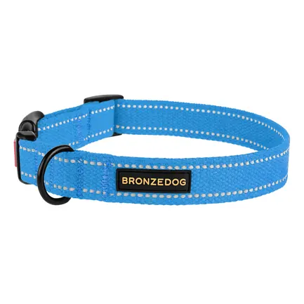 Нашийник для собак Bronzedog Сotton рефлекторний бавовняний брезент блакитний L: додаткове фото 2