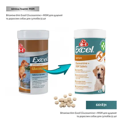 Вітаміни 8in1 Excel Glucosamine + MSM для цуценят та дорослих собак, для суглобів, 55 шт: додаткове фото 2