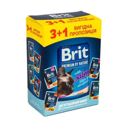 НАБІР Корм вологий Brit Premium Delicate Fillets in Gravy для котів3+1