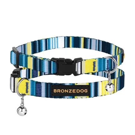 Нашийник для Котів BronzeDog Urban West Нейлоновий з Пластиковою Пряжкою та Дзвіночком Синій XS