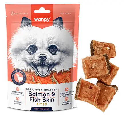 Wanpy Soft Salmon & Fish Skin Bites ВАНПІ М’ЯКІ ШМАТОЧКИ ЛОСОСЯ ласощі для собак 0,1 кг
