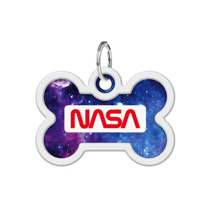 Адресник для собак і котів металевий WAUDOG Smart ID з QR паспортом, малюнок "NASA21", кістка, Д 40 мм, Ш 28 мм: додаткове фото 2