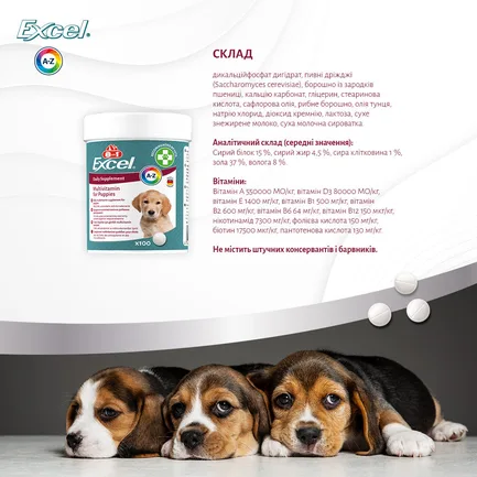 Вітаміни 8in1 Excel Multi Vitamin Puppy для цуценят та молодих собак, мультивітамін, 100 шт: додаткове фото 10