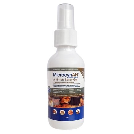 Microcyn Anti-Itch Spray Gel МІКРОЦИН спрей-гель з диметиконом проти свербежу шкіри для всіх видів тварин 0,12 л