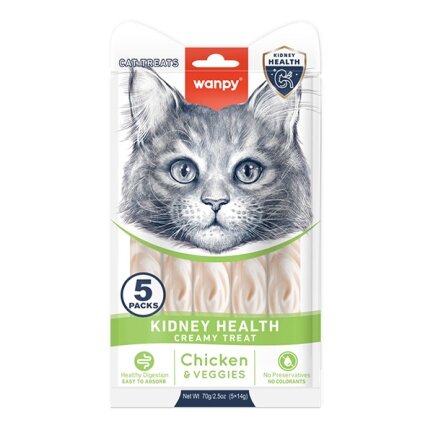 Wanpy Functional Creamy Lickable Treat Kidney Health ВАНПІ ЗДОРОВ’Я НИРОК функціональні рідкі ласощі для котів із нирковою недостатністю 0,07 кг