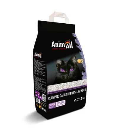 Бентонітовий наповнювач AnimAll з ароматом лаванди, для котів, 5 кг