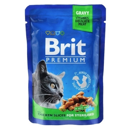 Вологий корм Brit Premium Cat Pouch для стерилізованих котів, з куркою, 100 г