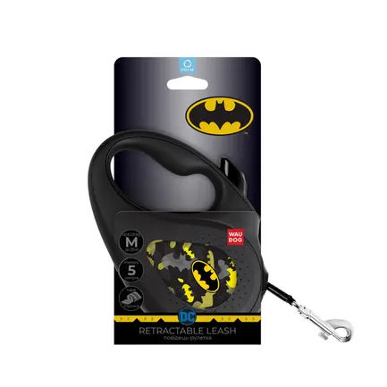 Повідець-рулетка для собак WAUDOG R-leash, малюнок "Бетмен Візерунок", M, до 25 кг, 5 м, світловідбиваюча стрічка чорний: додаткове фото 2