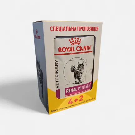 Дієтичний вологий корм Royal Canin RENAL CAT BEEF (шматочки у соусі) для котів 85г 4+2