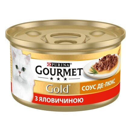 Вологий корм GOURMET Gold &quot;Соус Де-Люкс&quot; для дорослих котів шматочки в соусі з яловичиною 85 г — Фото 1