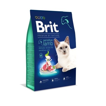 Сухий корм Brit Premium Cat by Nature Sensitive для котів із чутливим травленням, з ягням, 8 кг