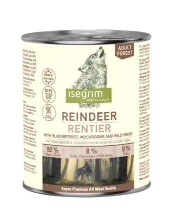 ISEGRIM Reindeer pure with Blackberries, Champignons & Herbs 800 г. Вологий корм для собак. Оленина з ожиною та грибами