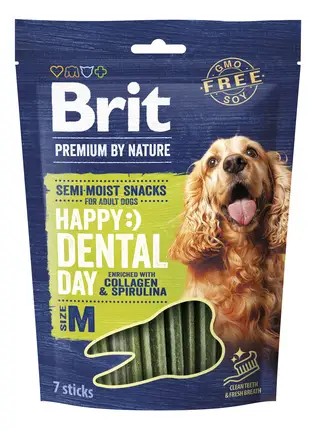 Ласощі для cобак середніх порід Brit Premium Dental Snacks M з колагеном і спіруліною 180 г — Фото 1