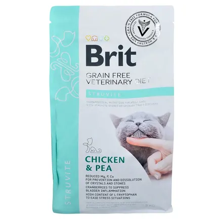 Сухий корм Brit GF VetDiet Cat Struvite для котів, при сечокам'яній хворобі, з куркою та горохом, 2 кг: додаткове фото 3