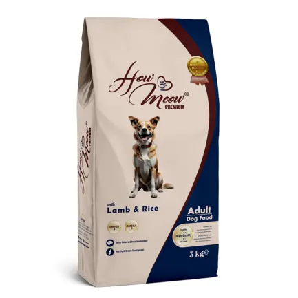 Повнораціонний корм для дорослих собак How Meow Dog Adult з ягням та рисом 3кг