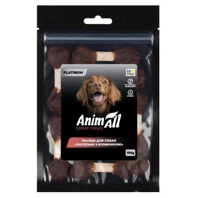 Ласощі для собак AnimAll Platinum Гантельки з яловичиною, 100 г