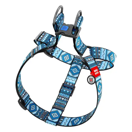 Шлея для собак WAUDOG Nylon з QR паспортом, малюнок "Етно синій", пластиковий фастекс, XL, Ш 35 мм, А=В 70-100 см: додаткове фото 2