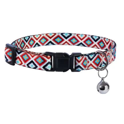 Нашийник для Котів BronzeDog Urban Гуцульський Нейлоновий з Пластиковою Пряжкою та Дзвіночком Коричневий XS: додаткове фото 2