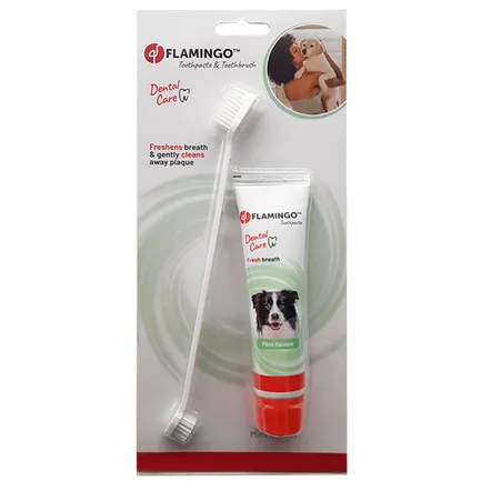 Flamingo Petcare Toothpaste + Toothbrush ФЛАМІНГО ЗУБНА ПАСТА ТА ЗУБНА ЩІТКА для собак, набір 0,085 кг