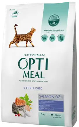 OPTIMEAL™. Повнораціонний сухий корм для стерилізованих кішок та кастрованих котів - лосось, 4 кг