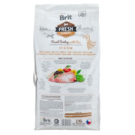 Сухий корм Brit Fresh для дорослих собак, із зайвою вагою, похилого віку, з індичкою та горохом, 12 кг — Фото 2