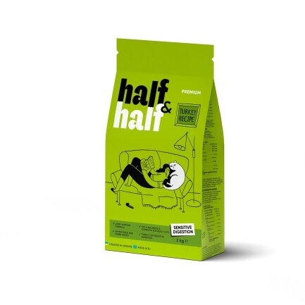 Сухий корм Half&amp;Half для котів із чутливим травленням, з індичкою, 2 кг